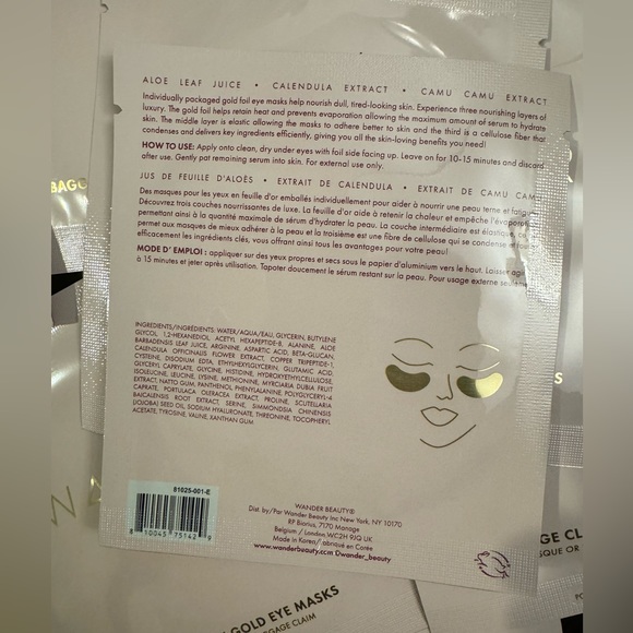 Wander Beauty Baggage Claim Gold Eye Masks 7 Pairs - Picture 3 of 4